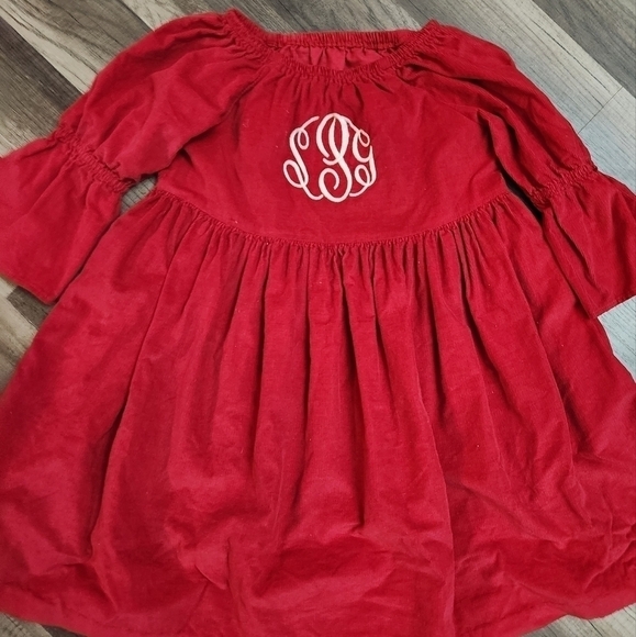 MADECORDUROY Red Dress Monogrammed sPg Size 4 Bell Sleeve Dress - Picture 4 of 4